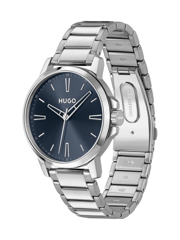 Seraphine HUGO Navy Blue Gents Smooth Stainless Steel Bracelet Watch With Green Dial
