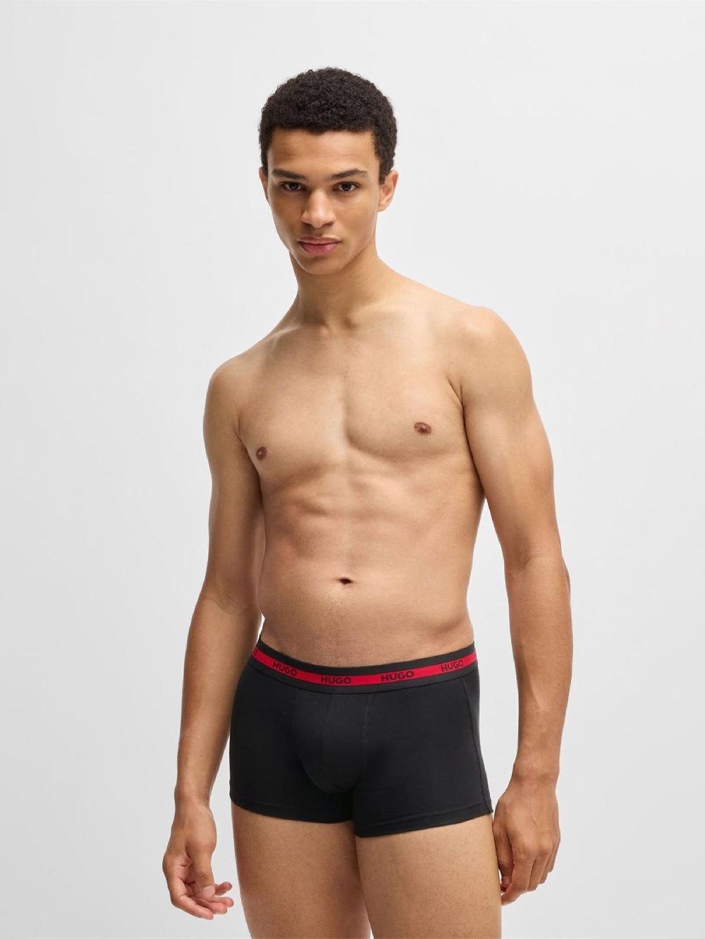 seraphine HUGO Red Logo Waistband Stretch Cotton Trunks 3 Pack