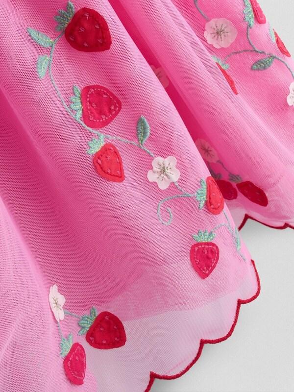Seraphine JoJo Maman Bébé Bright Pink Strawberry Wildflower Embroidered Puff Sleeve Tulle Party Dress