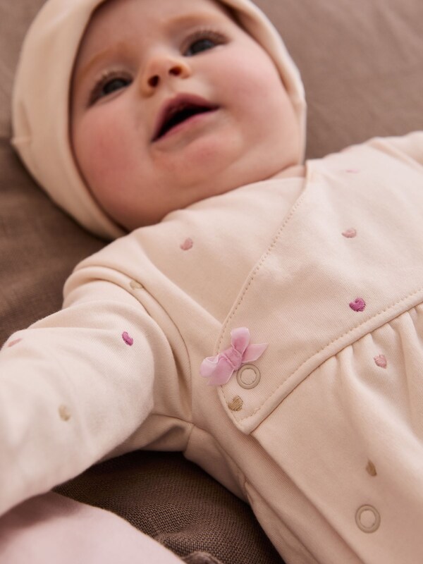 Seraphine JoJo Maman Bébé Cream Cotton 2-Piece Embroidered Sleepsuit And Hat Set