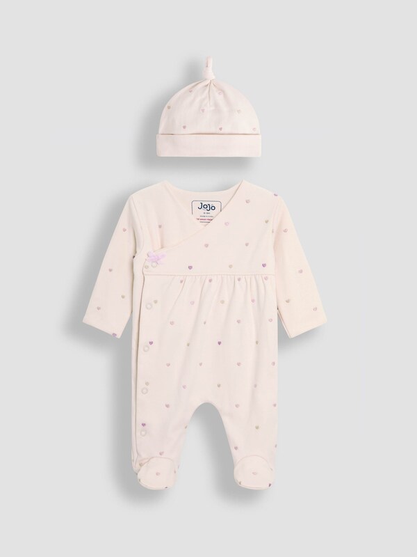 Seraphine JoJo Maman Bébé Cream Cotton 2-Piece Embroidered Sleepsuit And Hat Set