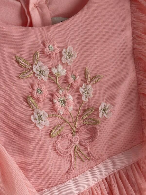 Seraphine JoJo Maman Bébé Light Pink Frill Shoulder Scalloped Embroidered Party Dress