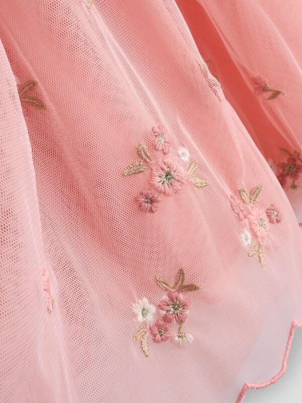 Seraphine JoJo Maman Bébé Light Pink Frill Shoulder Scalloped Embroidered Party Dress