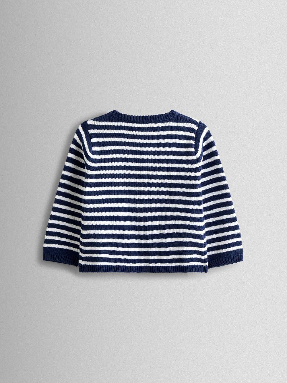 seraphine JoJo Maman Bébé Navy Blue Bow Front Striped Classic Cotton Cardigan