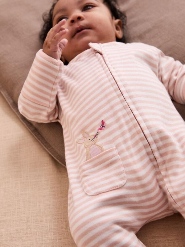 Seraphine JoJo Maman Bébé Pink Bunny Organic Cotton Zip Sleepsuit