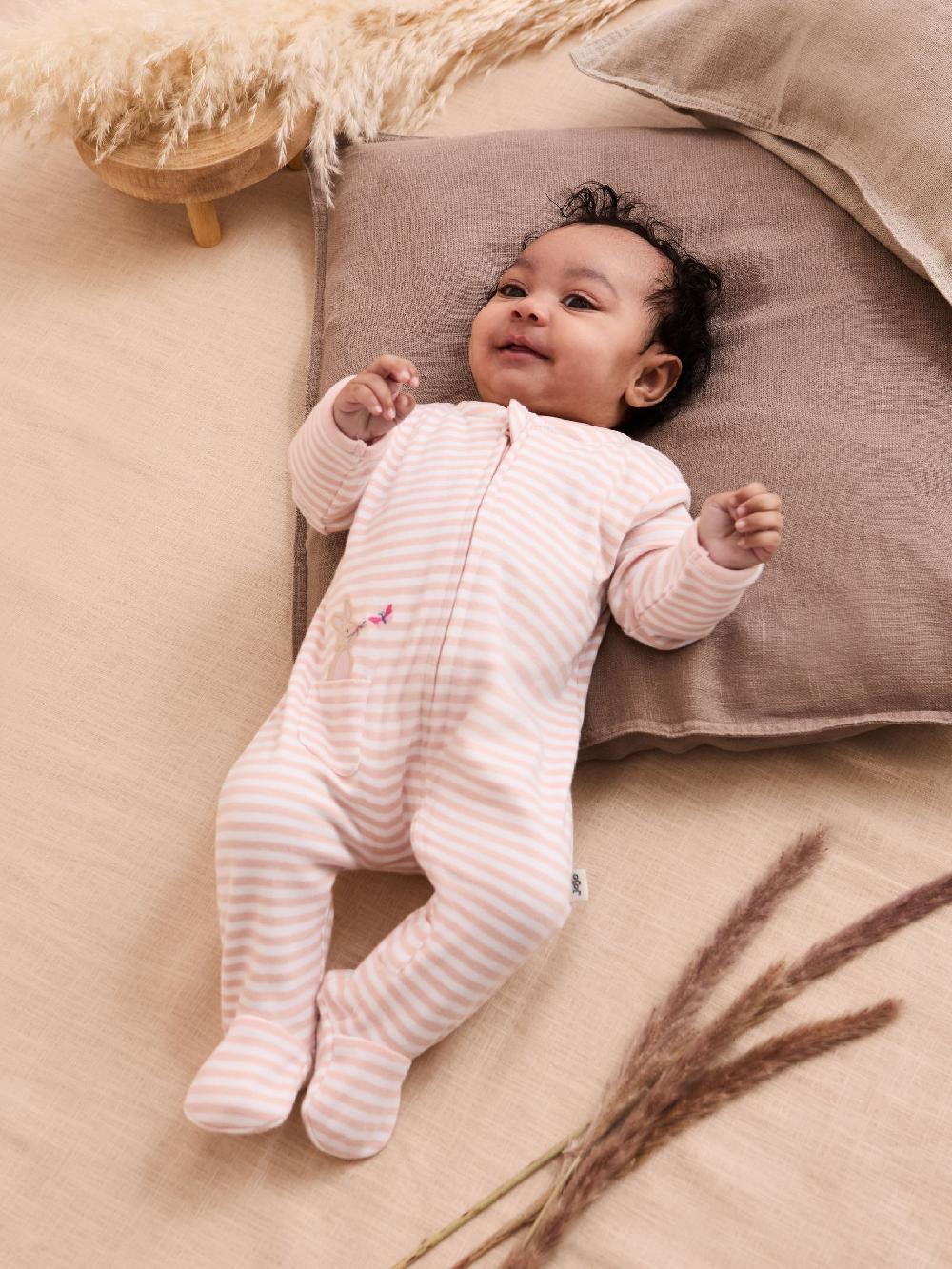 seraphine JoJo Maman Bébé Pink Bunny Organic Cotton Zip Sleepsuit