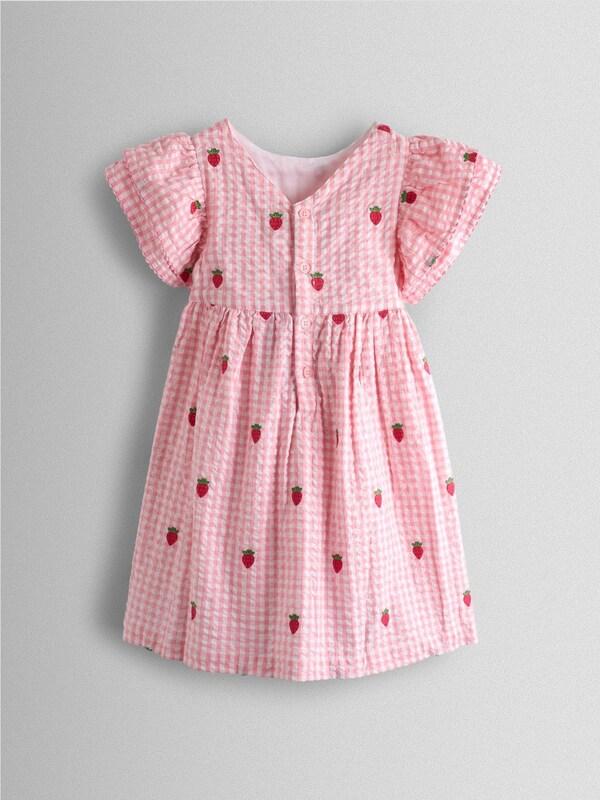 Seraphine JoJo Maman Bébé Pink Gingham Strawberry Embroidered Frill Sleeve Dress