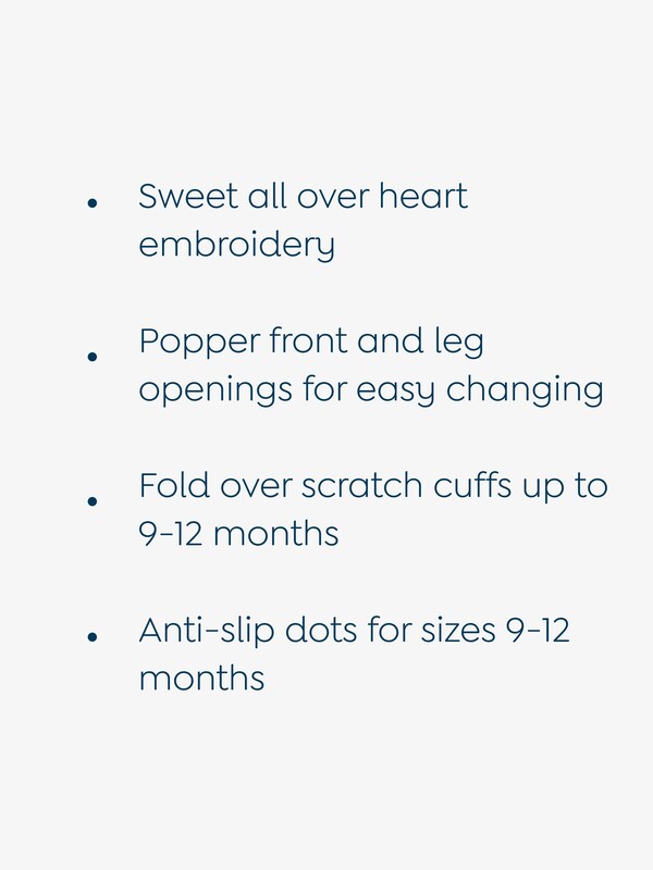 Seraphine JoJo Maman Bébé Pink Heart Embroidered Cotton Baby Sleepsuit