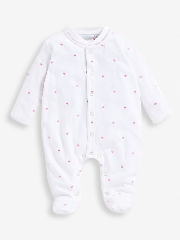 Seraphine JoJo Maman Bébé Pink Heart Embroidered Cotton Baby Sleepsuit