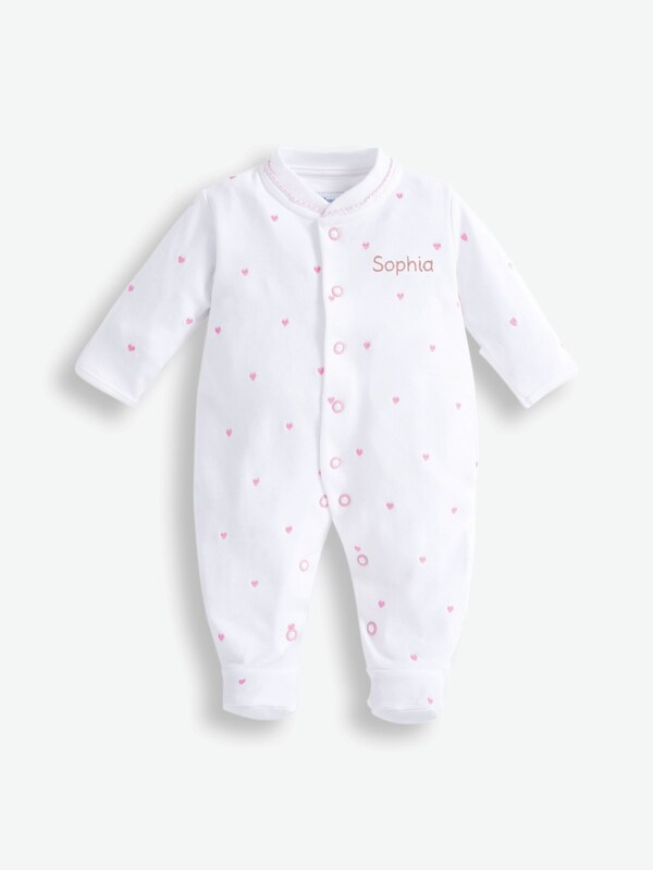 Seraphine JoJo Maman Bébé Pink Heart Embroidered Cotton Baby Sleepsuit