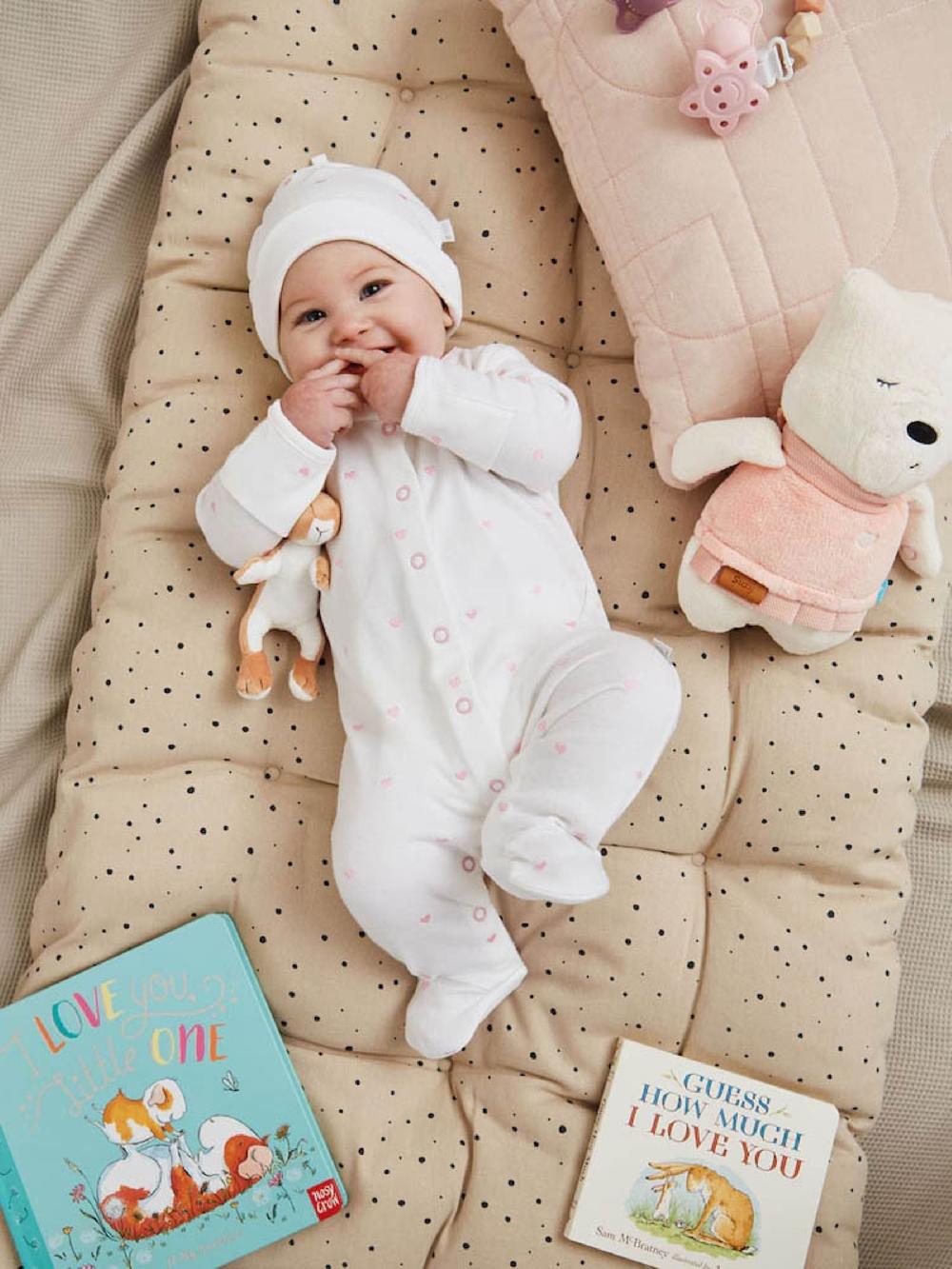 seraphine JoJo Maman Bébé Pink Organic Cotton Heart Embroidered Sleepsuit