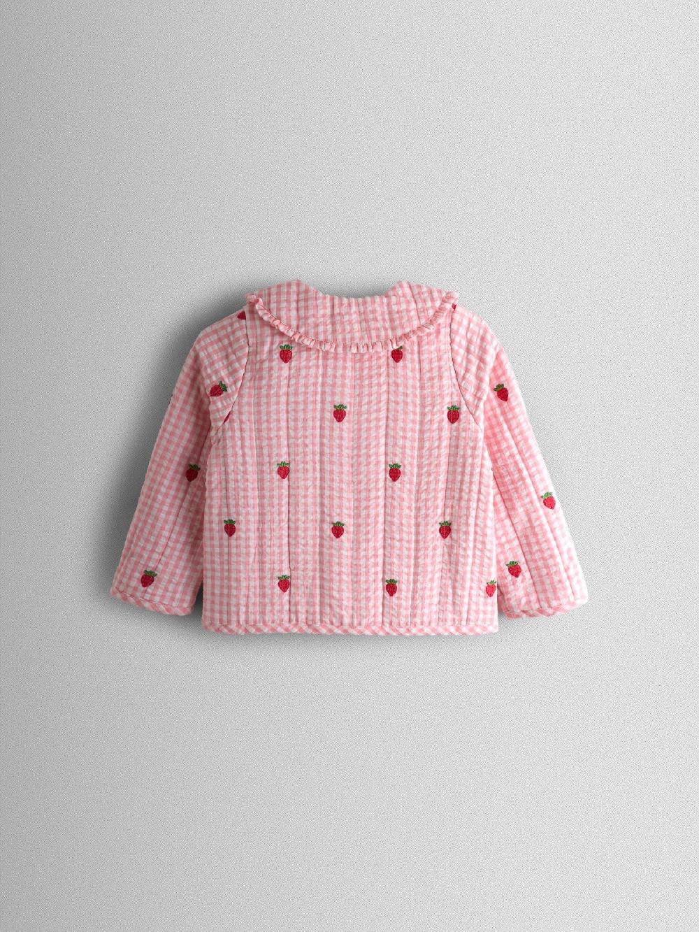 seraphine JoJo Maman Bébé Pink Strawberry Embroidered Gingham Quilted Jacket