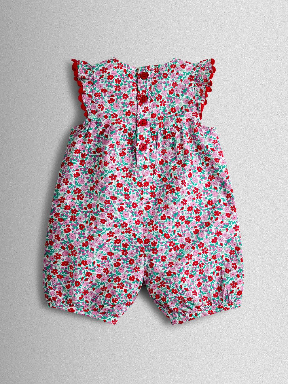 seraphine JoJo Maman Bébé Red Floral Ruffle Shoulder Romper