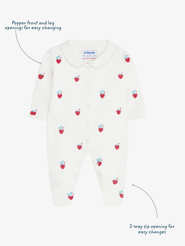 Seraphine JoJo Maman Bébé Red Strawberry Embroidered Cotton Baby Sleepsuit