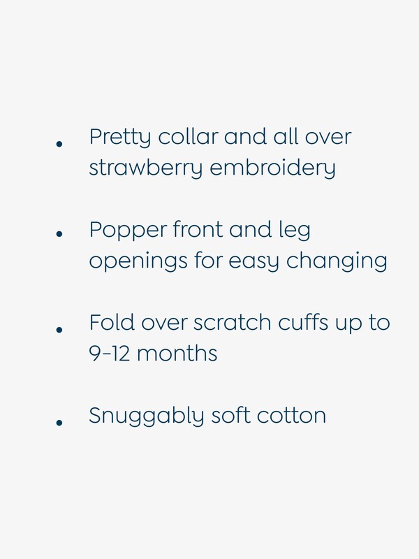 Seraphine JoJo Maman Bébé Red Strawberry Embroidered Cotton Baby Sleepsuit