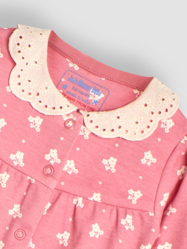 Seraphine JoJo Maman Bébé Rose Pink Pretty Printed Collar Sleepsuit
