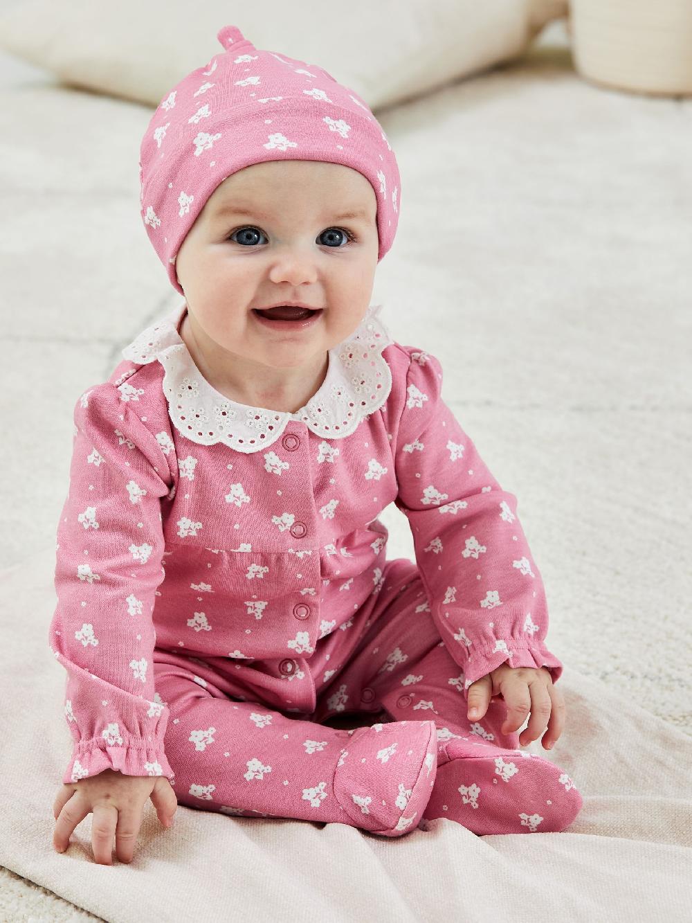 seraphine JoJo Maman Bébé Rose Pink Pretty Printed Collar Sleepsuit