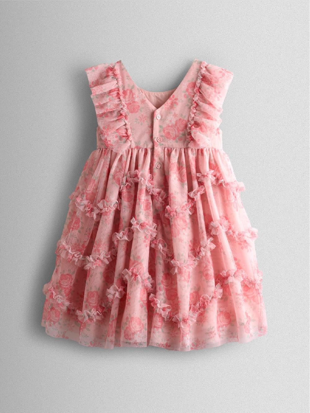 seraphine JoJo Maman Bébé Rose Pink Printed Tulle Ruffle Party Dress