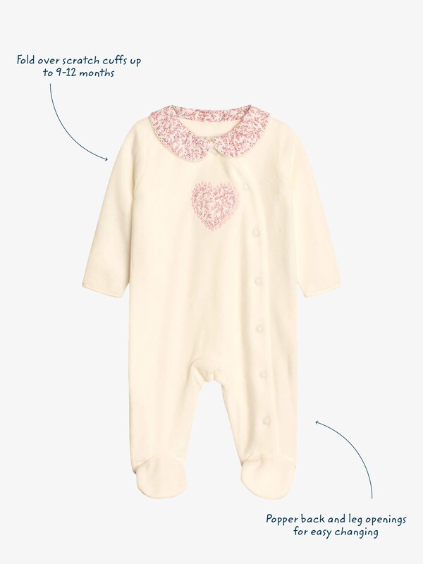 Seraphine JoJo Maman Bébé White Heart Appliqué Velour All-In-One