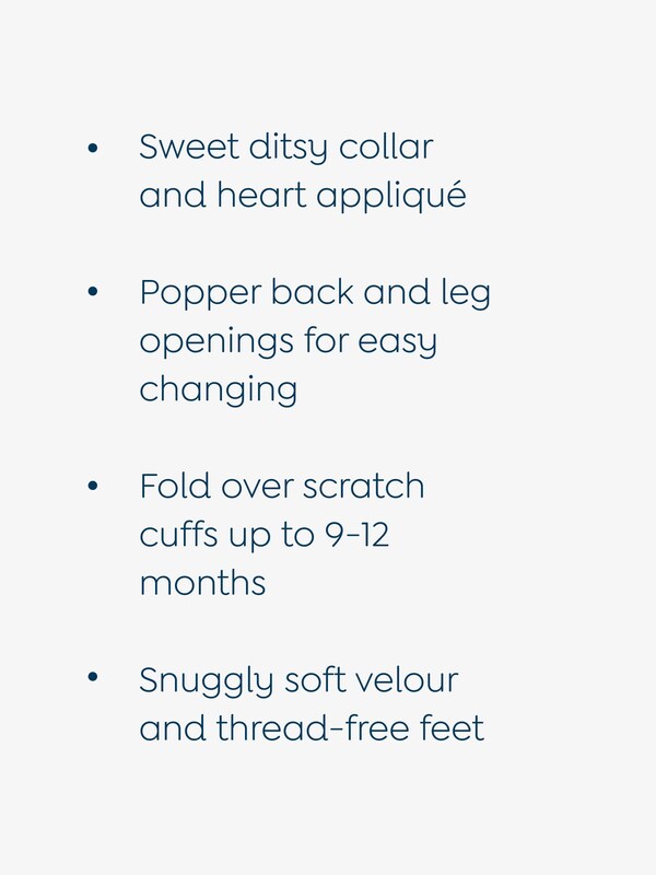 Seraphine JoJo Maman Bébé White Heart Appliqué Velour All-In-One