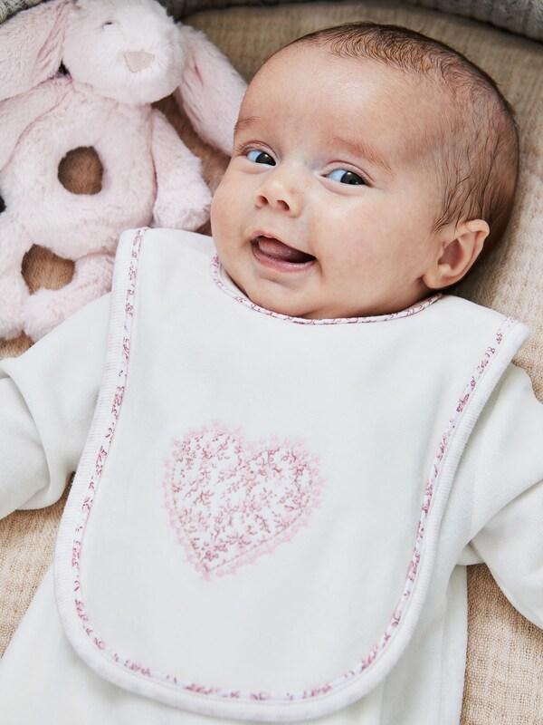 Seraphine JoJo Maman Bébé White Heart Appliqué Velour All-In-One