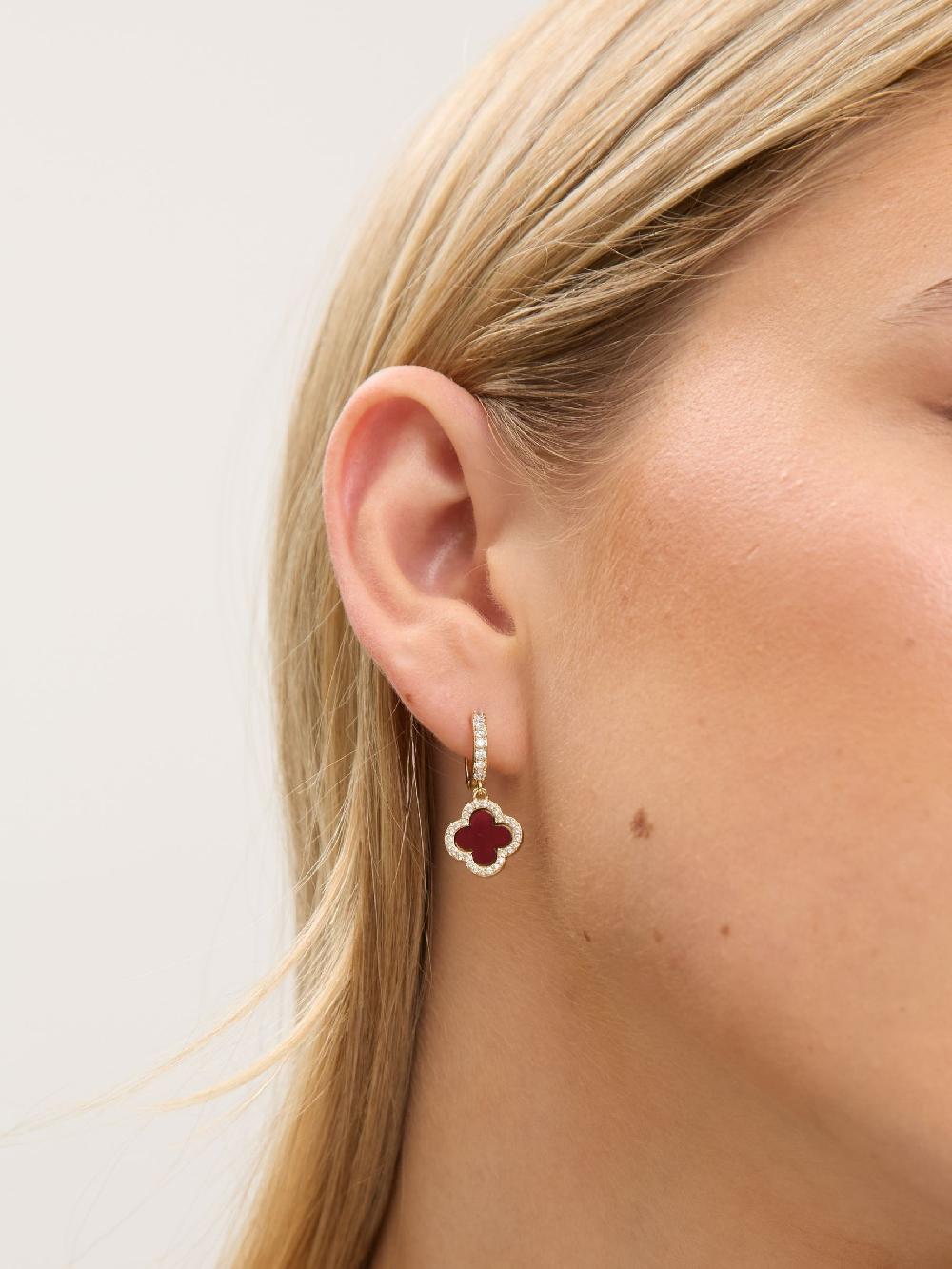 seraphine Jon Richard Gold Plated and Carnelian Clover Huggie Earrings