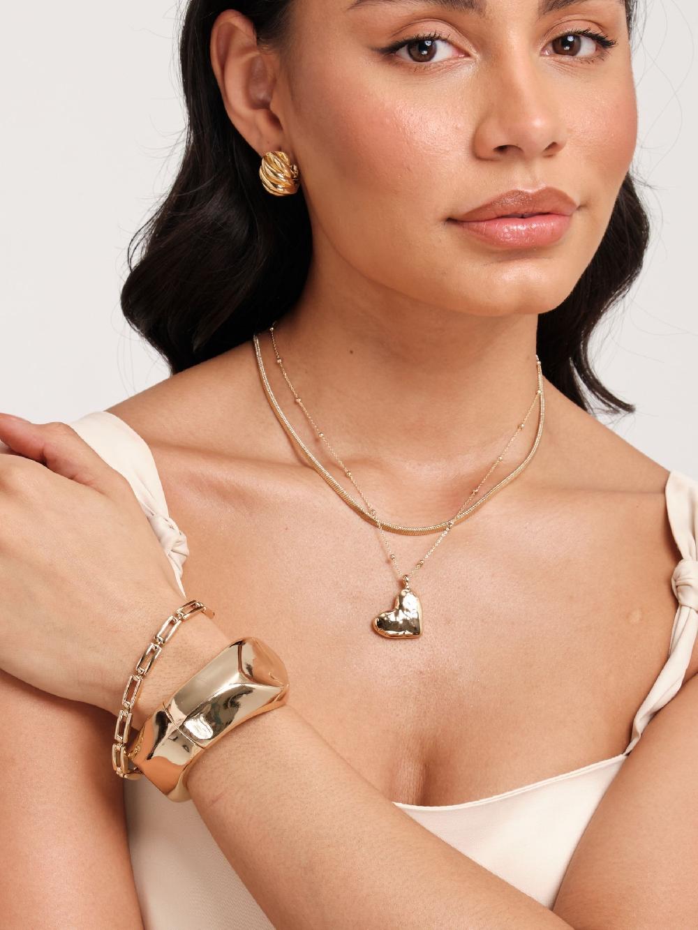 seraphine Jon Richard Gold Tone Double Row Molten Heart Necklace