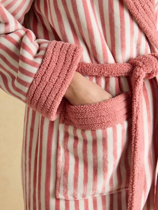 Seraphine Joules Matilda Pink & White Fluffy Fleece Dressing Gown