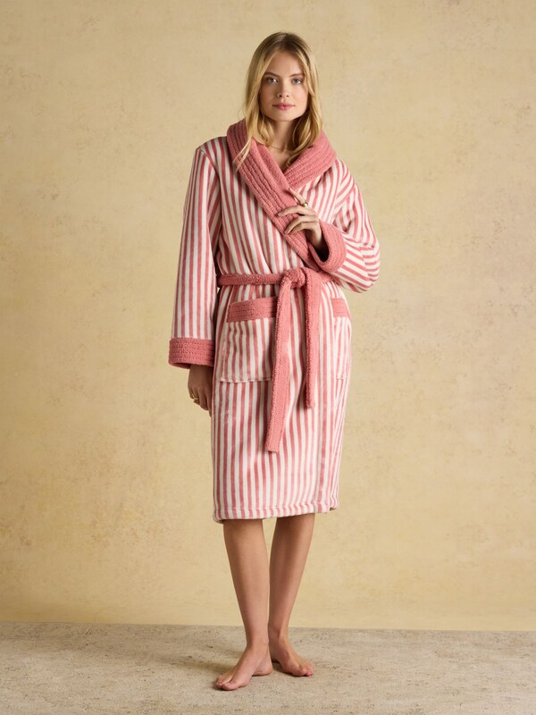 Seraphine Joules Matilda Pink & White Fluffy Fleece Dressing Gown