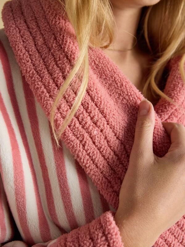 Seraphine Joules Matilda Pink & White Fluffy Fleece Dressing Gown