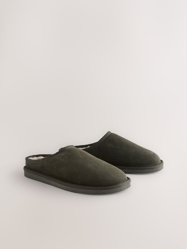 Seraphine Khaki Green Faux Fur Lined Signature Suede Mule Slippers