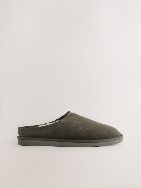 Seraphine Khaki Green Faux Fur Lined Signature Suede Mule Slippers