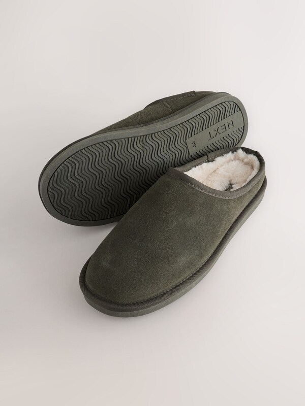 Seraphine Khaki Green Faux Fur Lined Signature Suede Mule Slippers