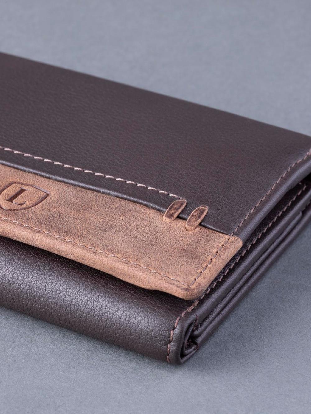 seraphine Lakeland Leather Brown Stitch Tri-Fold Wallet