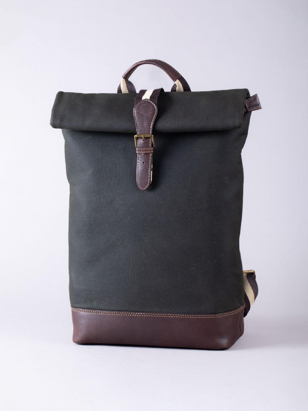 seraphine Lakeland Leather Dark Green Waxed Walton Rolltop Backpack