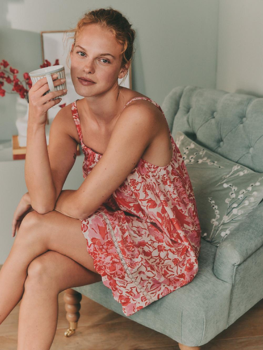 seraphine Laura Ashley Pink Peony Cotton Scalloped Slip Nightie