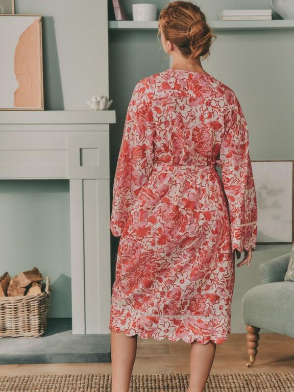 Seraphine Laura Ashley Pink Peony Cotton Scalloped Woven Robe
