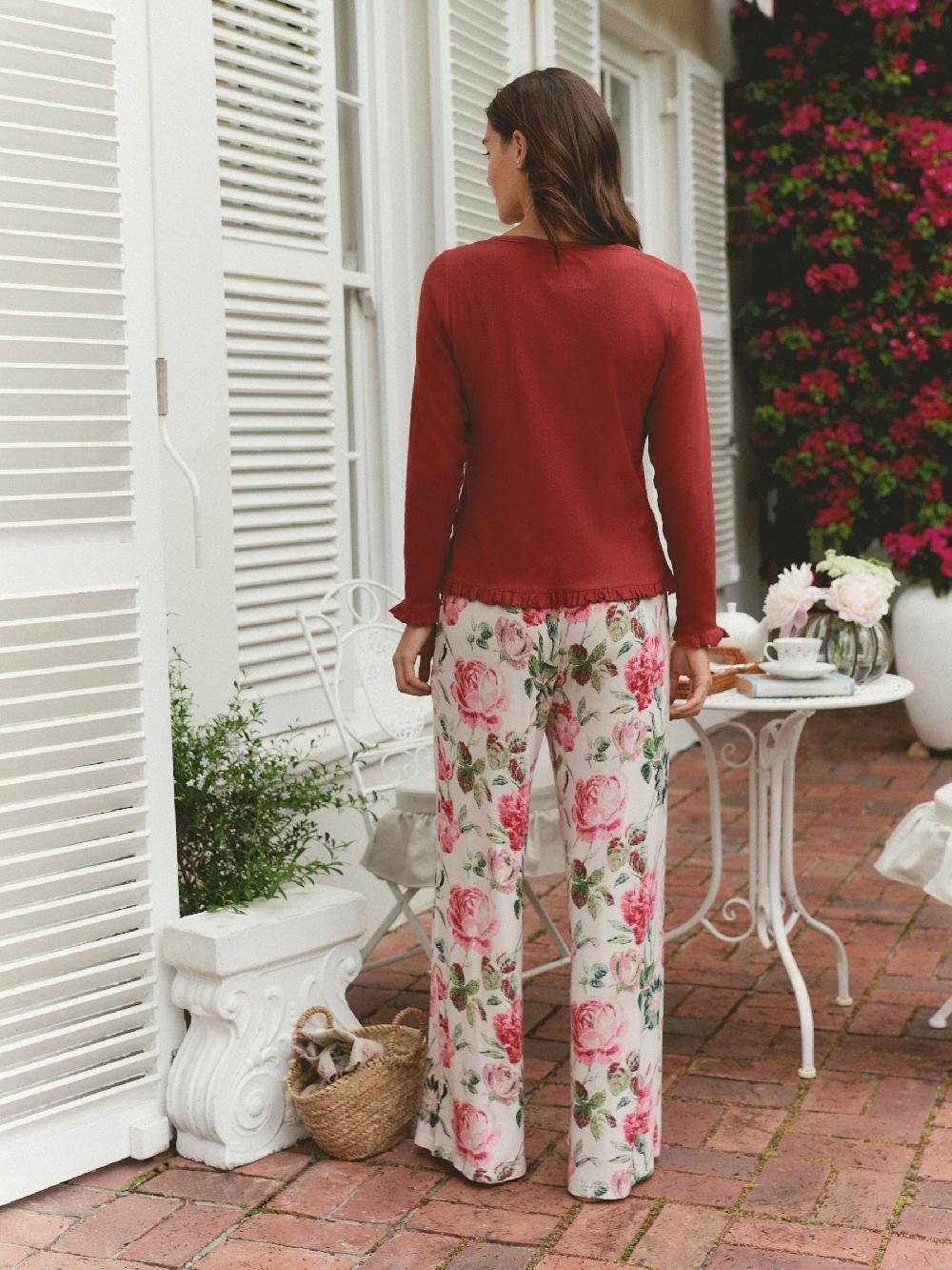 seraphine Laura Ashley Pink Peony Pointelle Jersey Long Sleeve Pyjamas