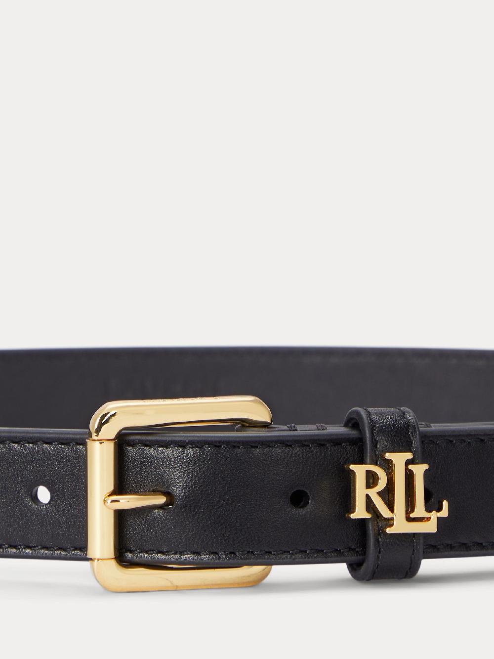 seraphine Lauren Ralph Lauren Black 2.5cm Logo Reversible Pebbled Leather Belt