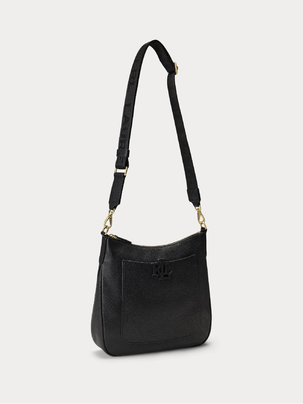 seraphine Lauren Ralph Lauren Black Cameryn Pebbled Leather Large Cross-Body Bag