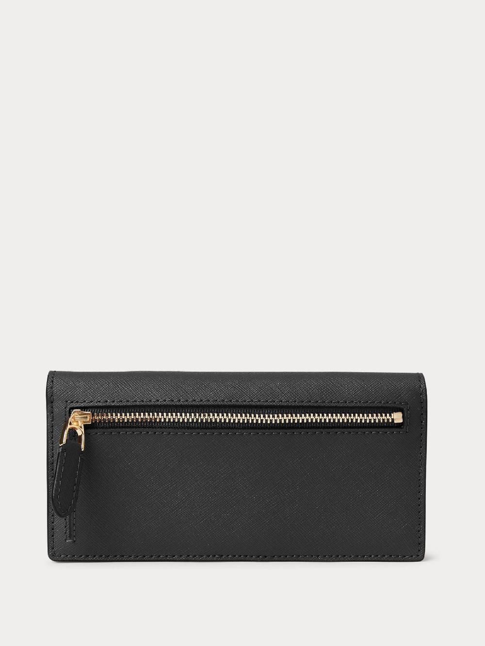 seraphine Lauren Ralph Lauren Black Crosshatch Leather Slim Wallet