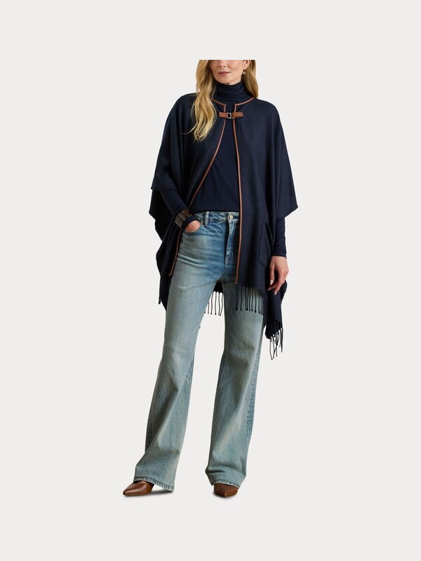 Seraphine Lauren Ralph Lauren Blue Detail Fringed Cape Poncho