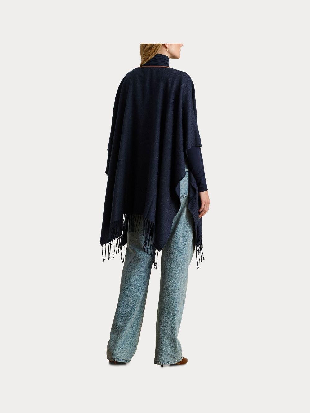 seraphine Lauren Ralph Lauren Blue Detail Fringed Cape Poncho