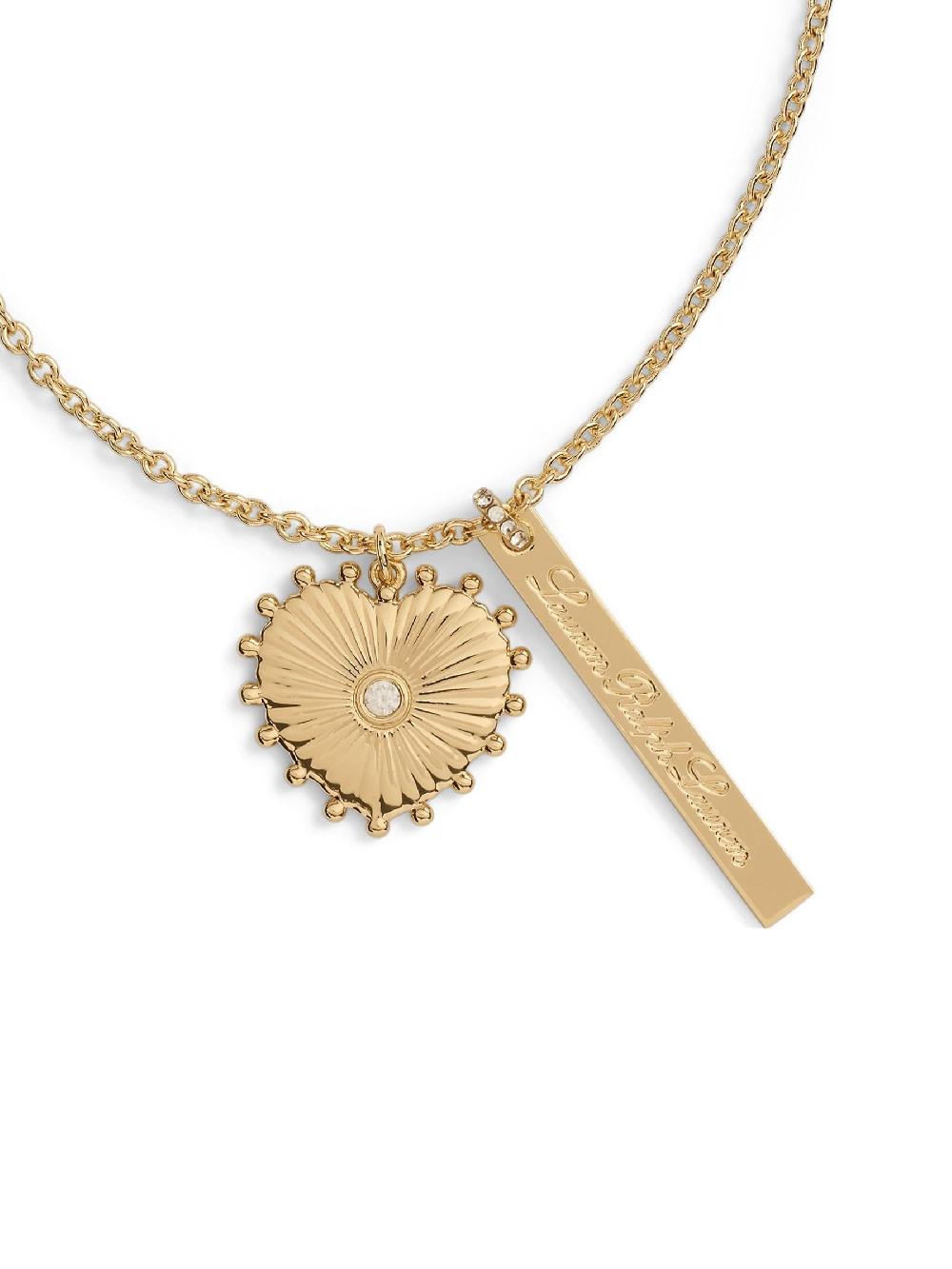 seraphine Lauren Ralph Lauren Gold Tone CZ Pave Logo Heart Pendant Necklace
