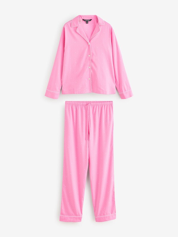 Seraphine Lauren Ralph Lauren Pink Cotton Sateen Long Sleeve Notch Collar Pyjama Set