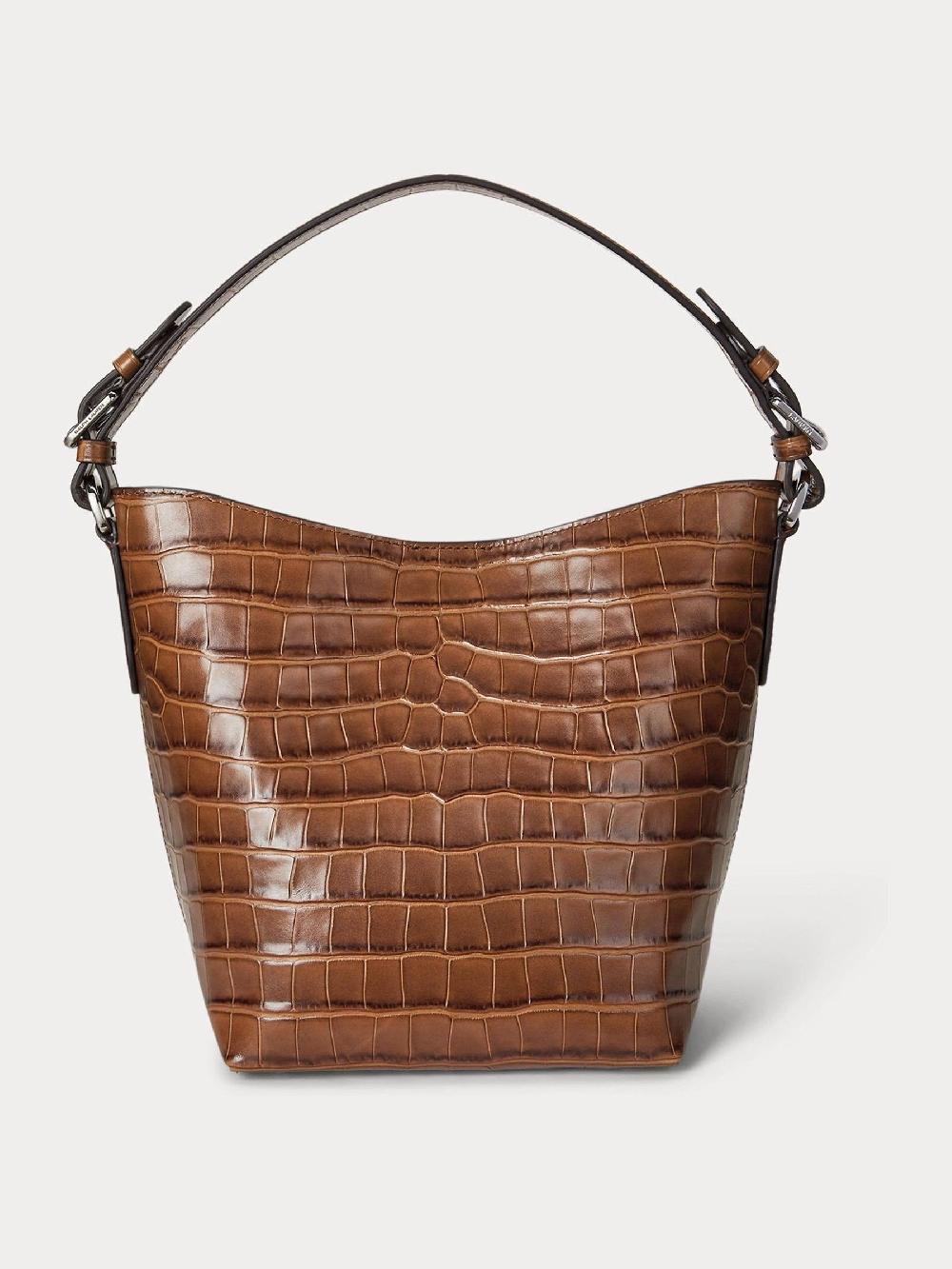 seraphine Lauren Ralph Lauren Tobacco Witley Croc-Embossed Medium Bucket Bag