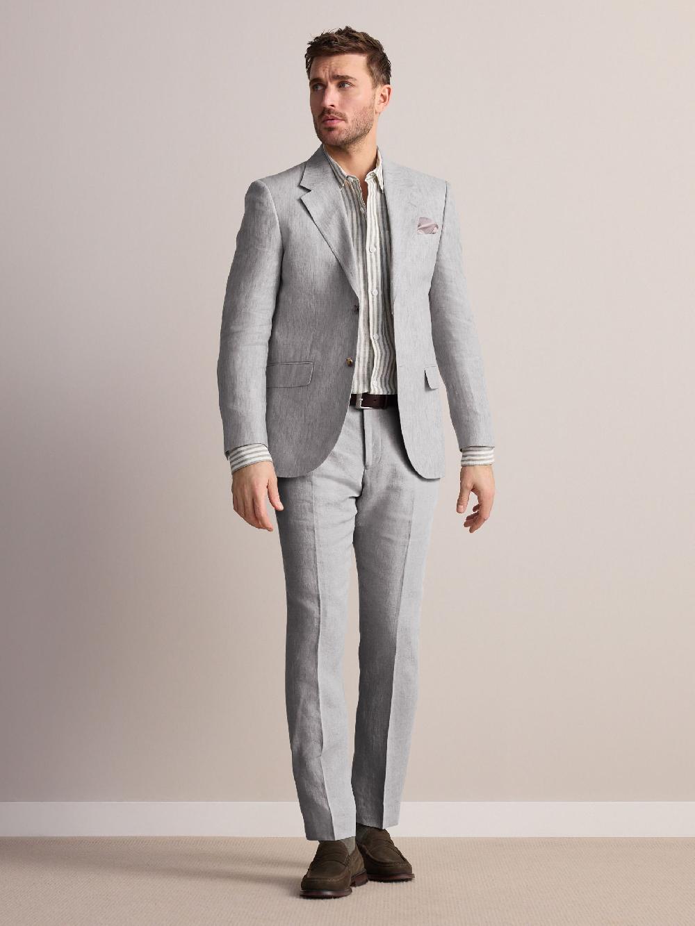 seraphine Light Grey Slim Fit Leomaster Italian 100% Linen Suit Jacket