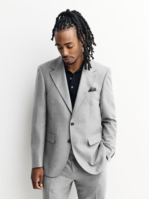 Seraphine Light Grey Tailored Fit Wool Blend Puppytooth Suit Jacket