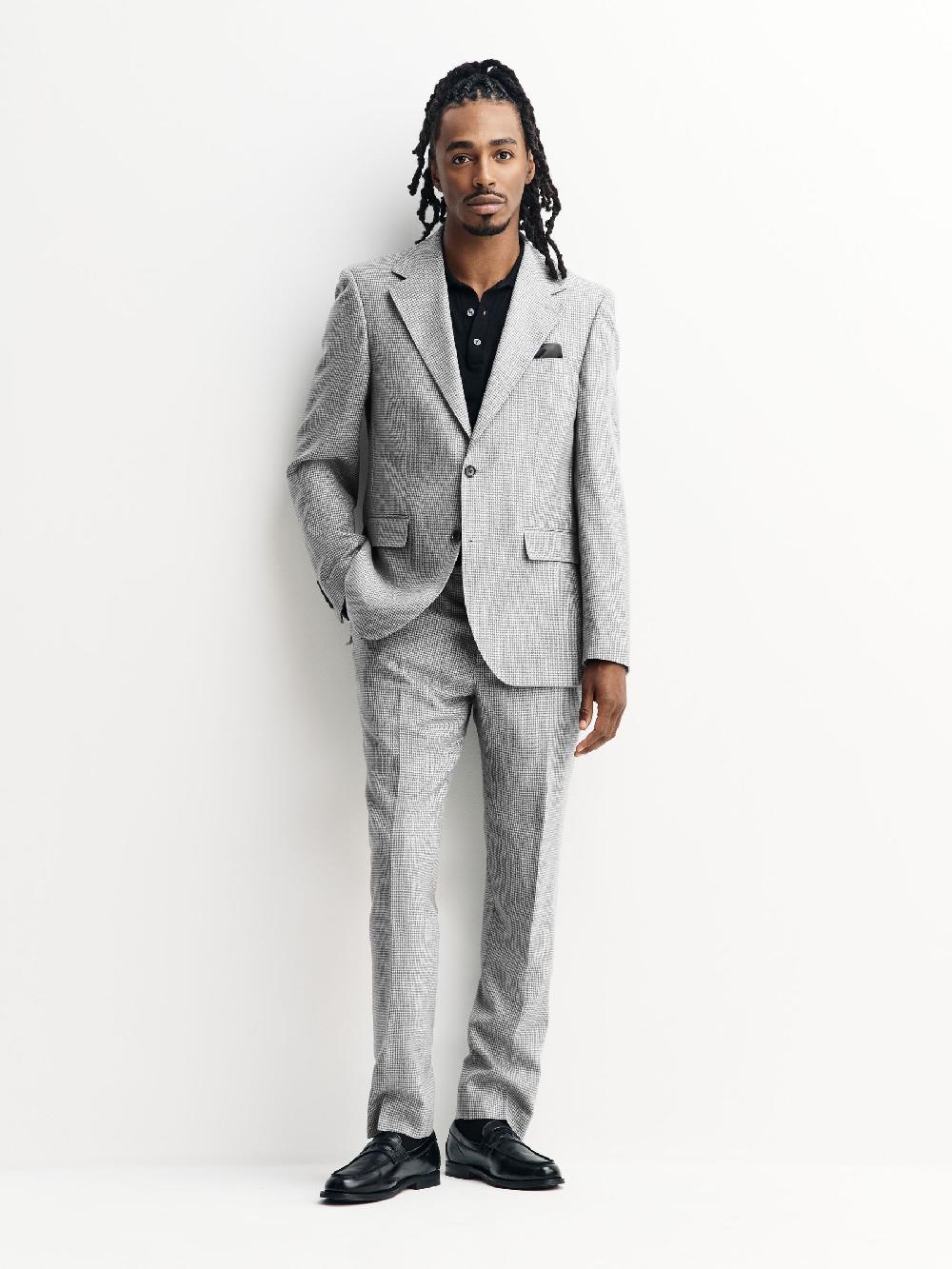 seraphine Light Grey Tailored Fit Wool Blend Puppytooth Suit Jacket