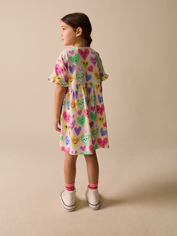 Seraphine Light Yellow Heart Print Short Sleeve Jersey Dress (3-16yrs)